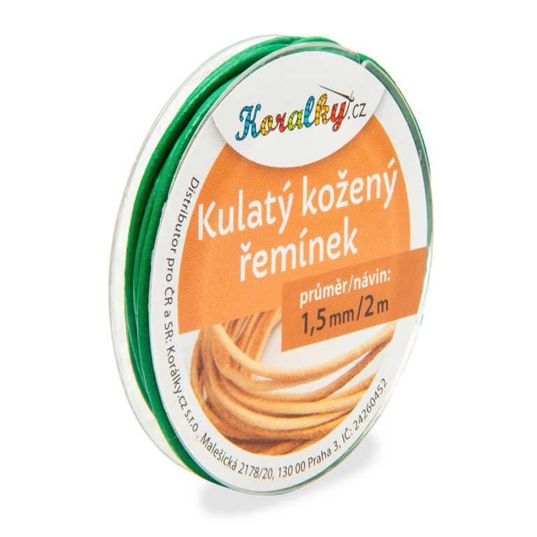 Kulatý kožený řemínek 1,5mm/2m zelený č.21