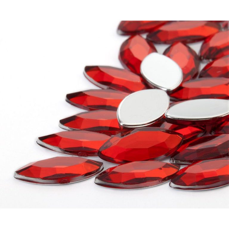 Acrylic glue-on stones navette 7x15mm red