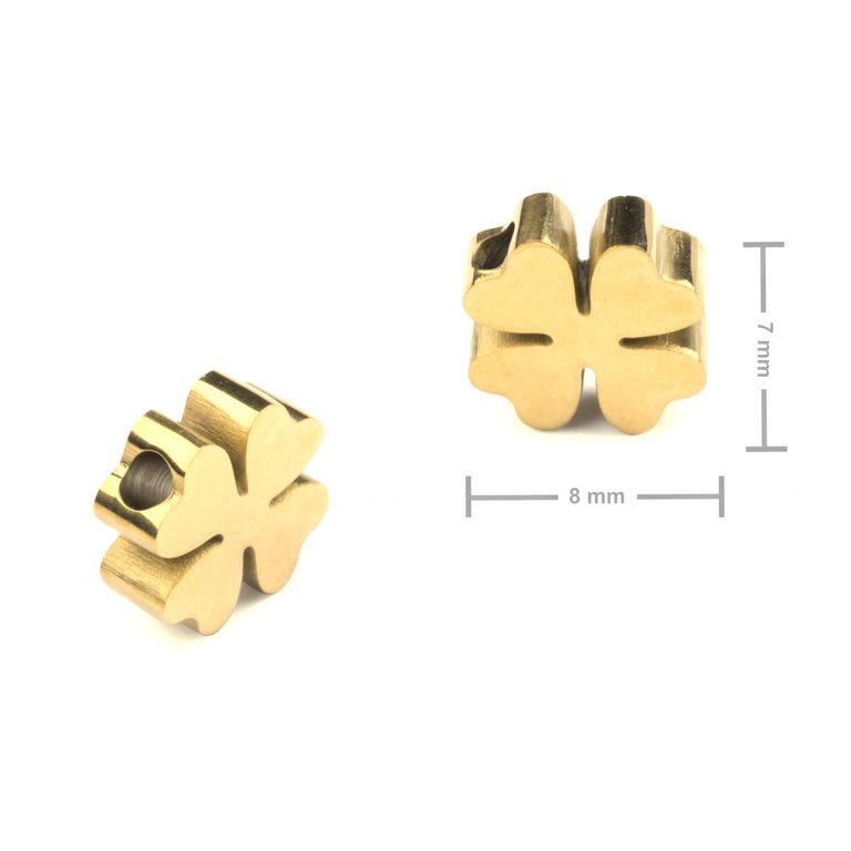 Korálek z chirurgické oceli ve tvaru čtyřlístku 7 x 8 mm v barvě zlata