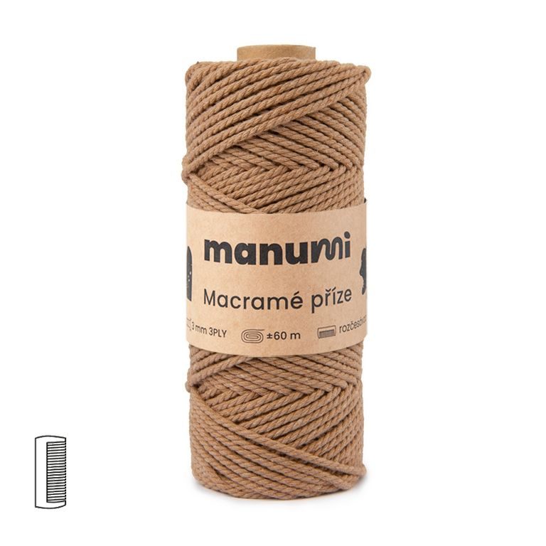 Manumi Macramé příze stáčená 3PLY 3mm světle hnědá