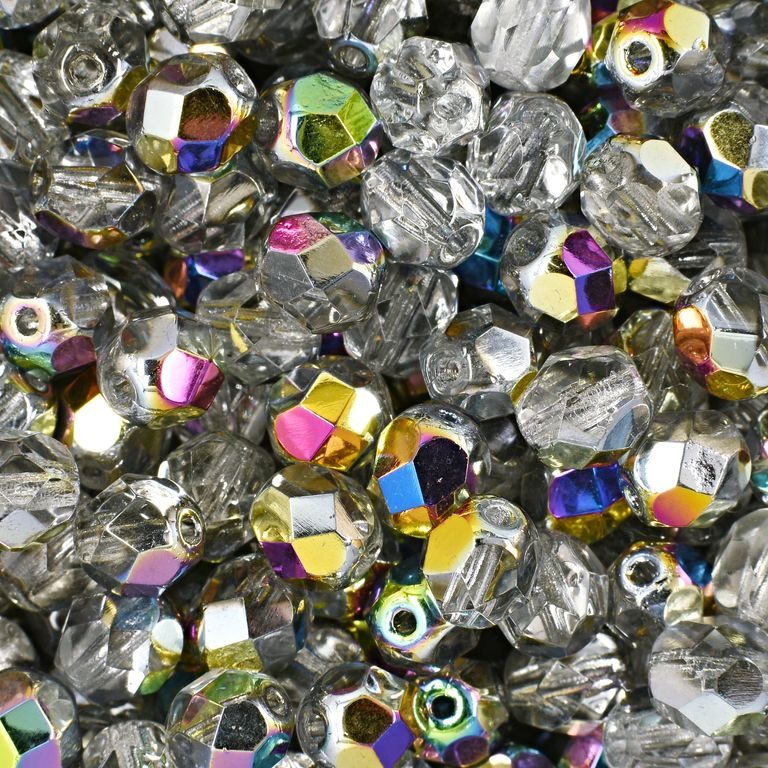 Glass fire polished beads 6mm Crystal Vitral