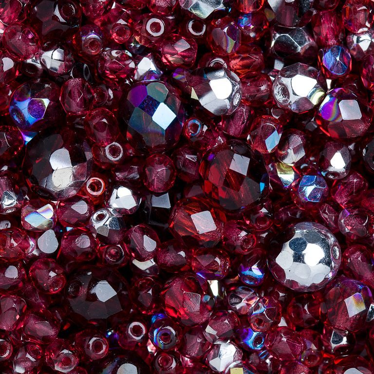 Czech fire polished beads mix Fuchsia