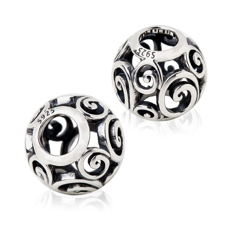 Sterling silver 925 large-hole bead Filigree spirals Ag 925