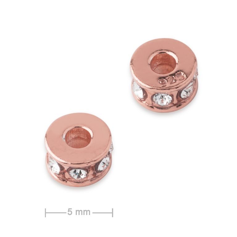 Silver spacer rondelle bead rose gold-plated with crystals SWAROVSKI 3x5mm No.730