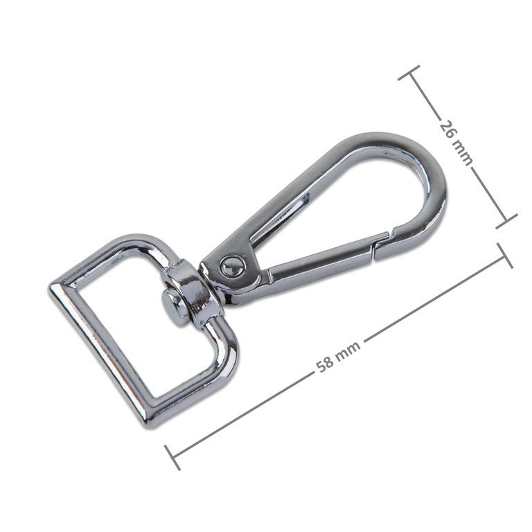 Haberdashery carabiner 26 x 58 mm in platinum color
