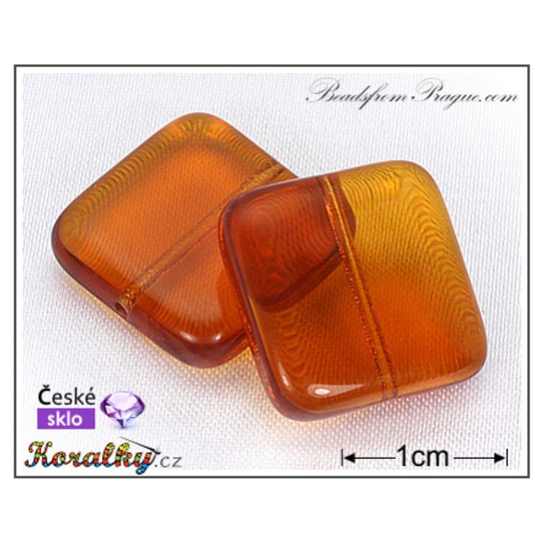 Czech glass pressed bead square 17x17mm brown transparent No.100