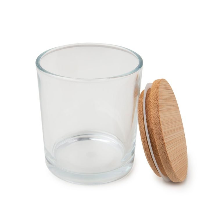 Glass candle container with a bamboo lid transparent 300ml