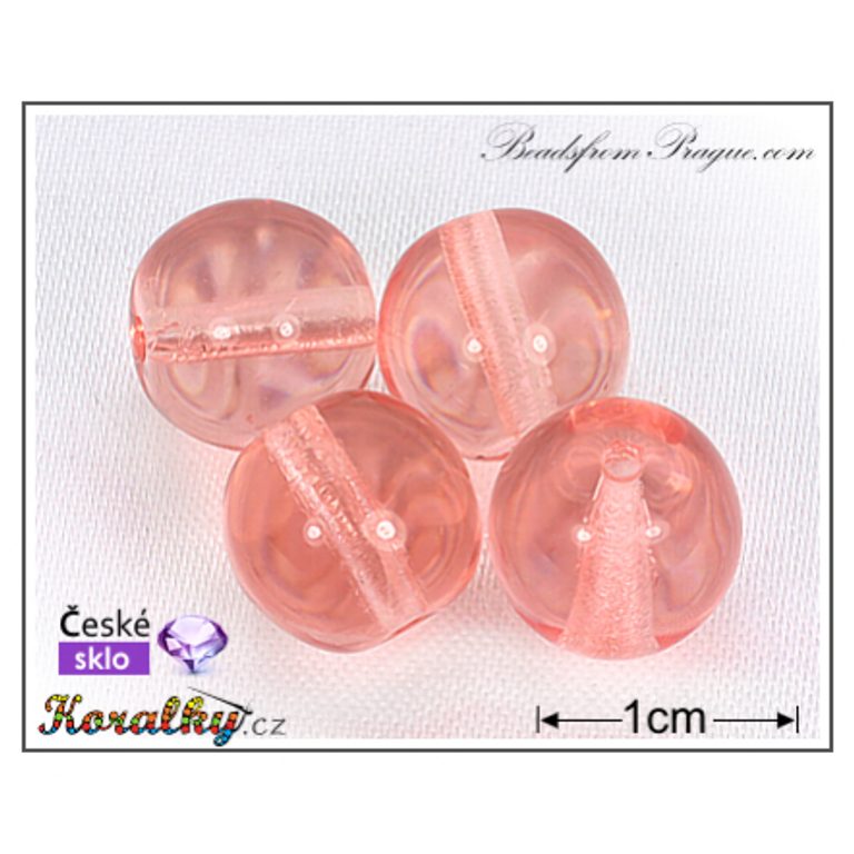 Czech glass pressed bead round 10mm pink transparent No.25