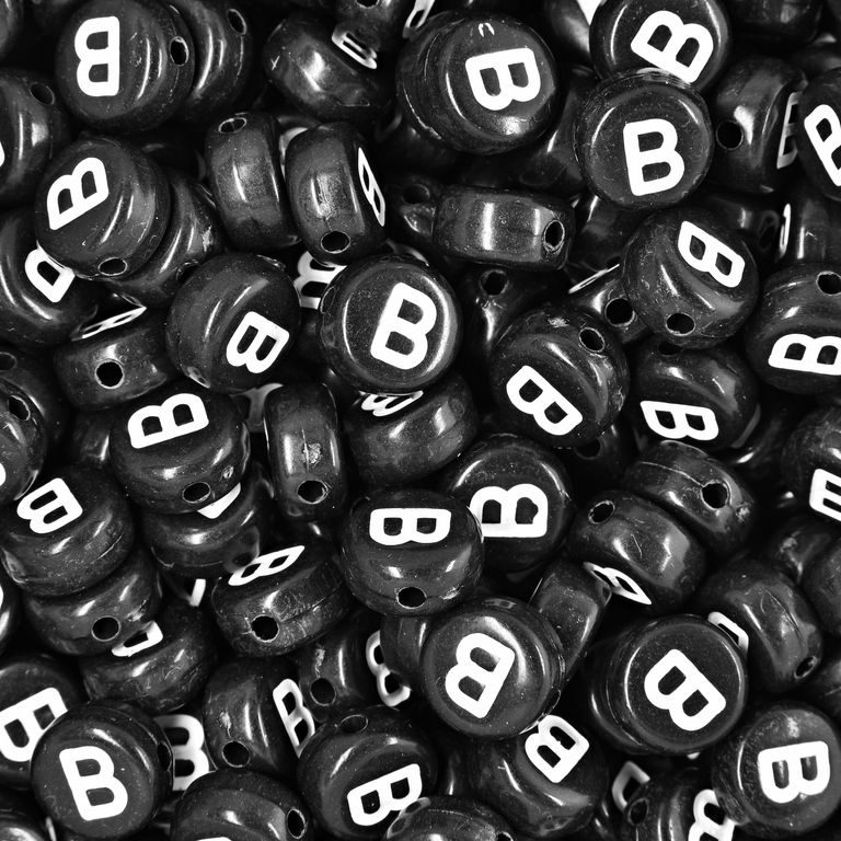 Black plastic bead 7x4 mm with letter B