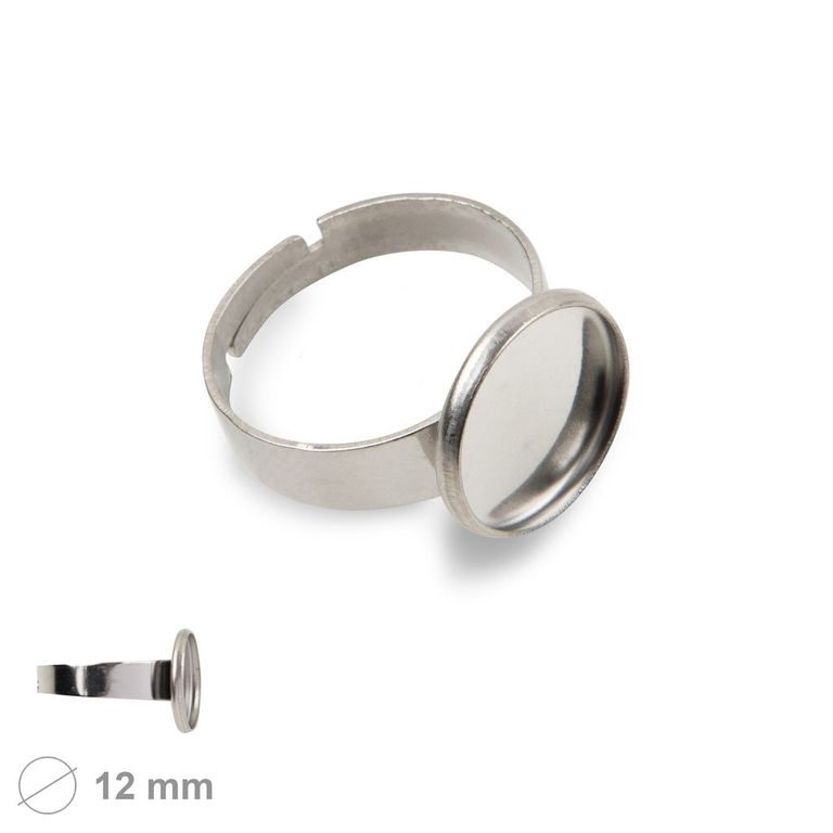 Bižuterní základ na prsten s kulatým lůžkem 12 mm z chirurgické oceli