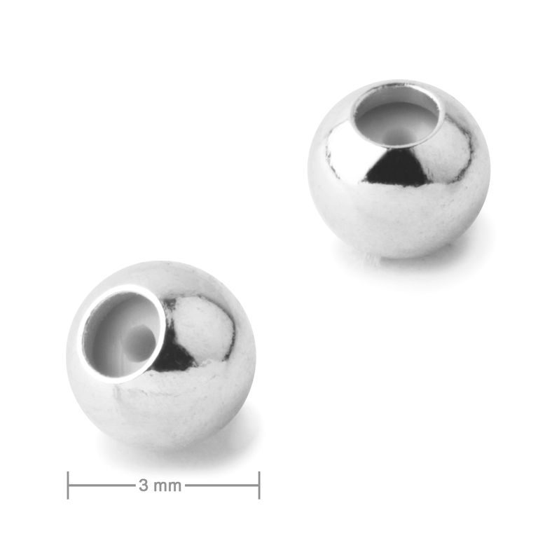 Metal bead with silicone core 3 mm silver
