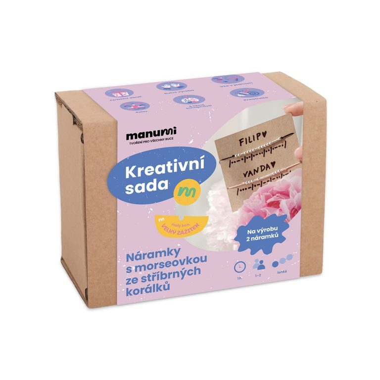 Manumi creative set for bracelets making with Morse code from silver beads