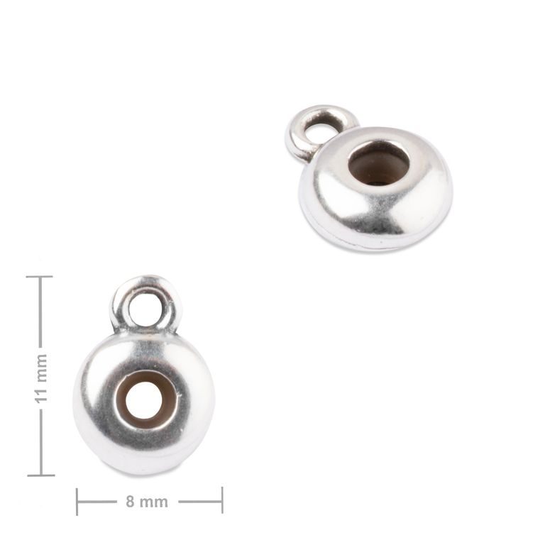 Manumi distanțier rotund cu centru din silicon și buclă 11x8mm placat cu argint