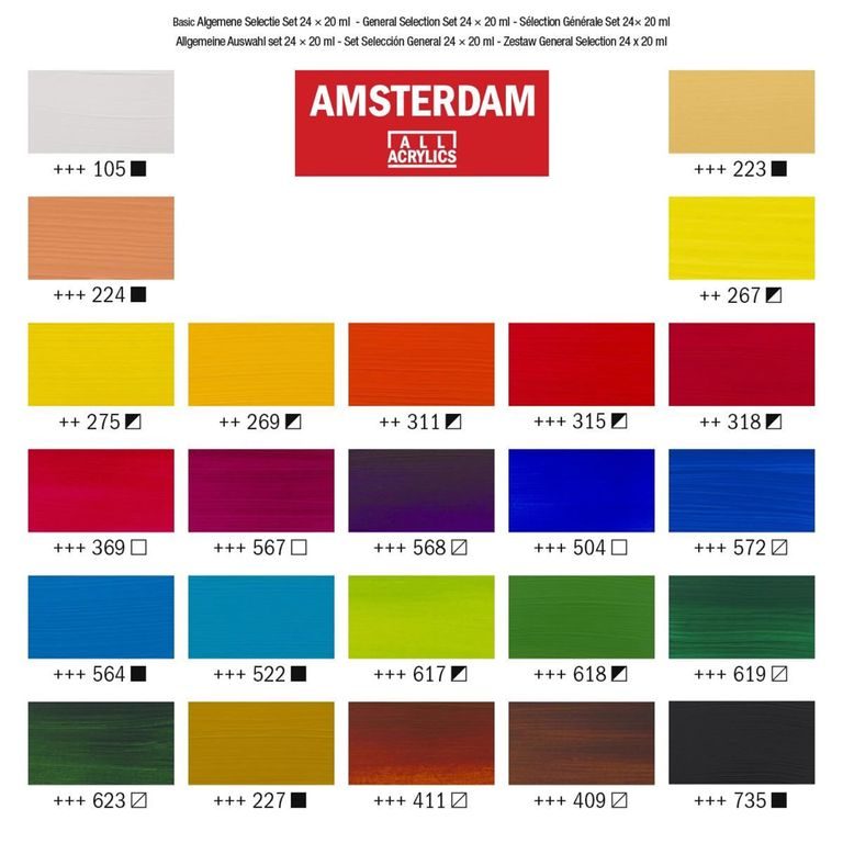 Amsterdam sada akrylových barev 24x20ml paleta barev