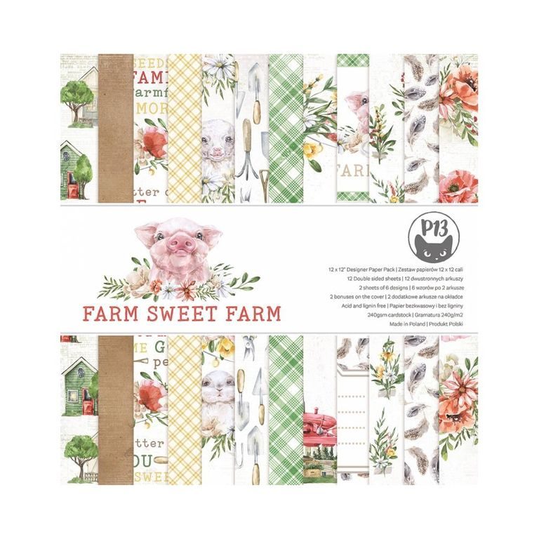 Sada oboustranných papírů na scrapbook 30x30cm 12 listů P13 Farm Sweet Farm