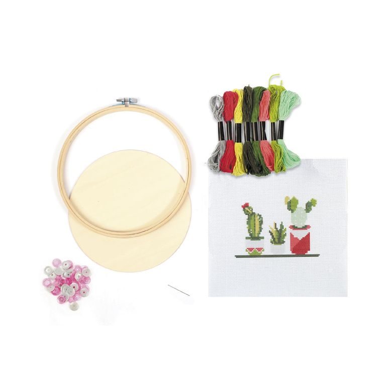 Embroidery kit decoration with a cactus motif