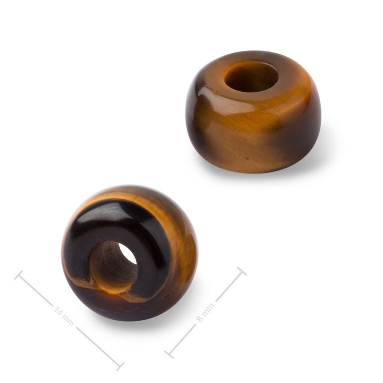Korálik rondelka z minerálu tigrie oko s veľkým prieťahom na macramé 14x8mm