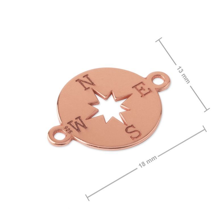 Strieborný spájací diel kompas 18x13mm pozlátený ružovým zlatom č.965