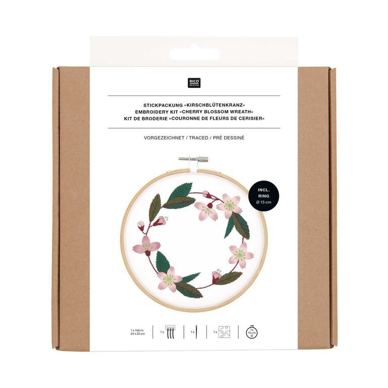 Kit for embroidering a decoration cherry flower wreath