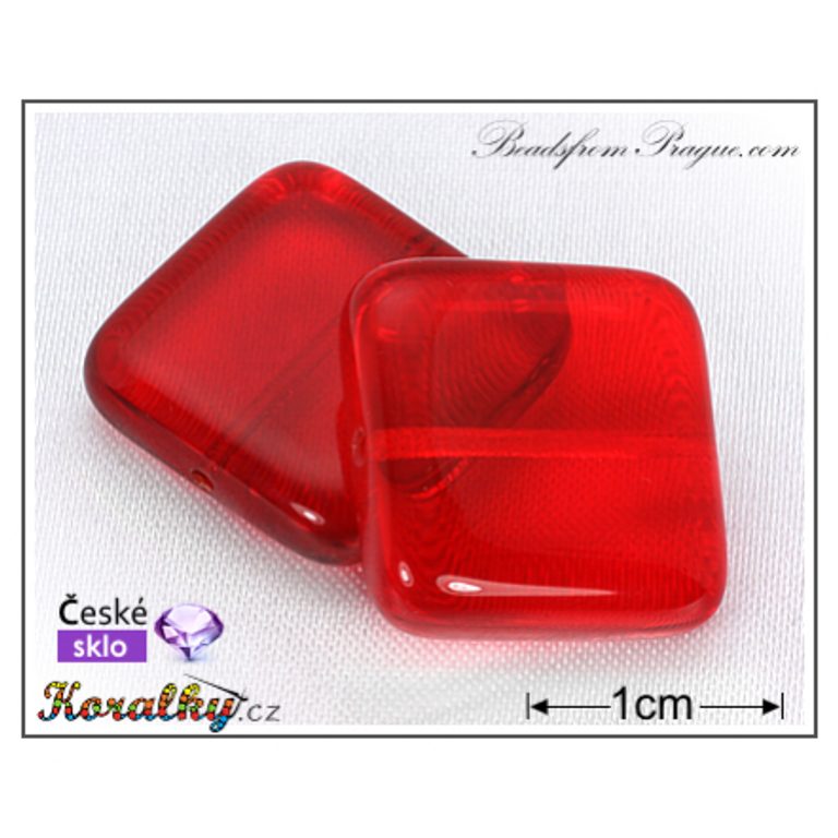 Czech glass pressed bead square 17x17mm red transparent No.40