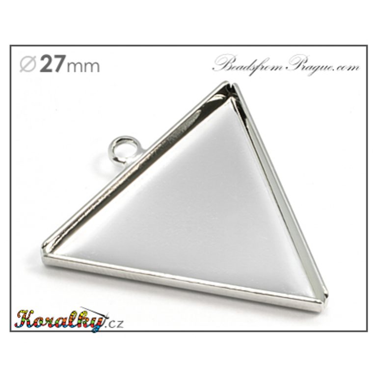 Bižuterní lůžko na přívěsek trojúhelník 27mm platinové