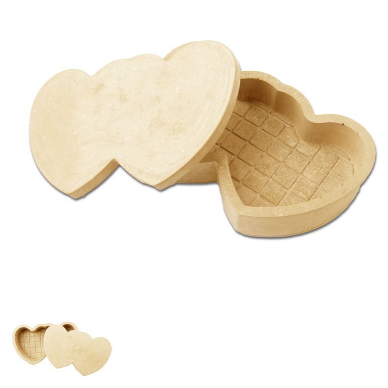 Two-piece set of silicone moulds for creative materials for a double heart-shaped box with a lid