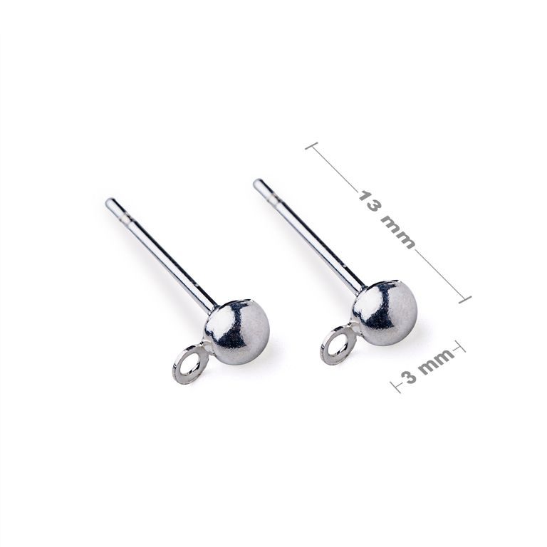 Half ball ear posts 3mm platinum