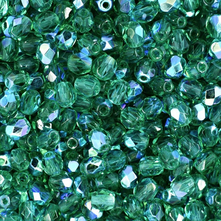 Glass fire polished beads 4mm Emerald AB