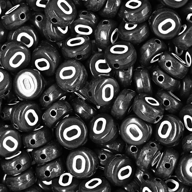 Black plastic bead 7x4 mm with letter O