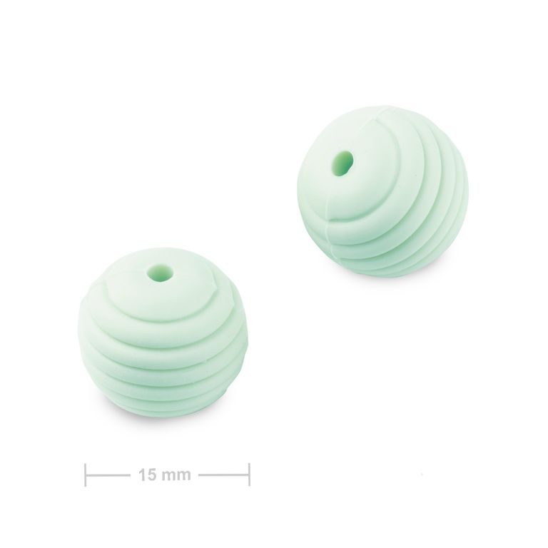 Mărgele rotunde din silicon cu striații 15mm Mint Green