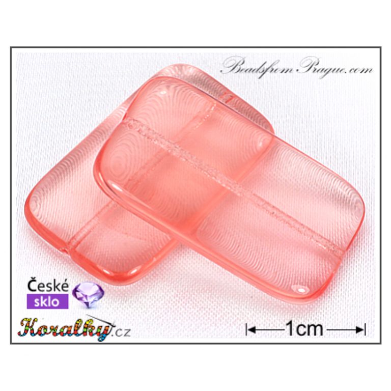 Czech glass pressed bead rectangle 30x14mm pink transparent No.29