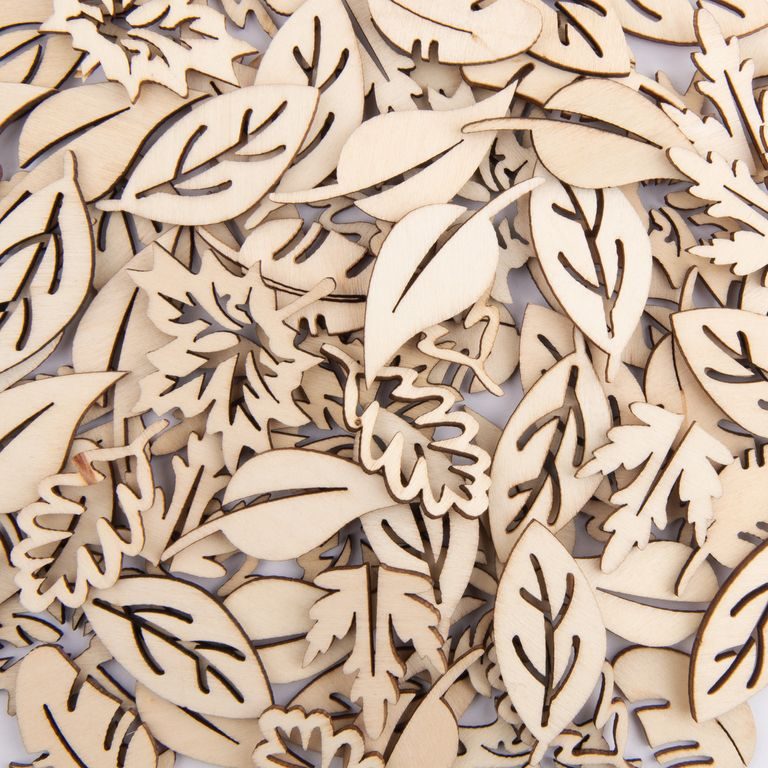 Mixed wooden cutouts in the shape of leaves 10 pcs