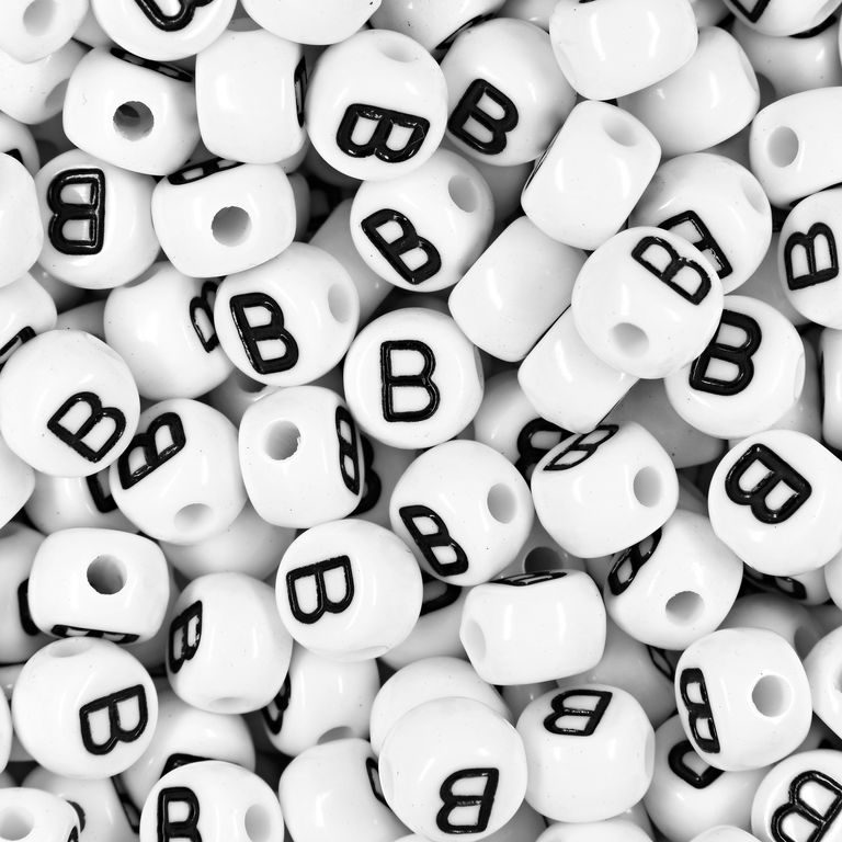 White plastic bead 7x5 mm with letter B