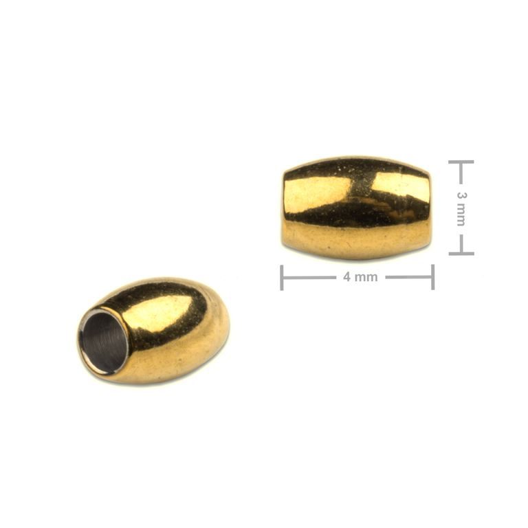 Korálek z chirurgické oceli ve tvaru rýže 3 x 4 mm v barvě zlata
