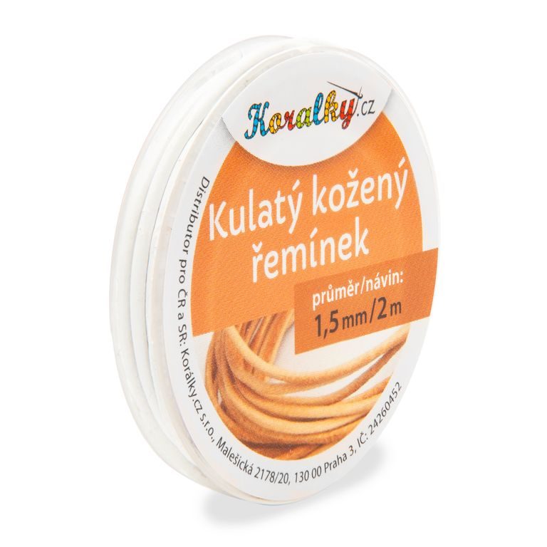 Kulatý kožený řemínek 1,5mm/2m bílý č.16