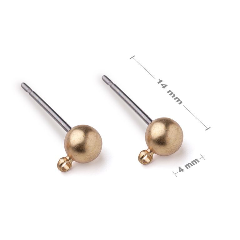 Ear posts with a ball 4mm in the colour of gold