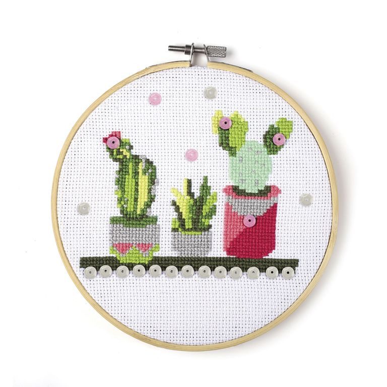 Embroidery kit decoration with a cactus motif