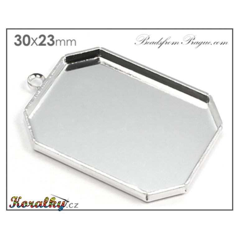 Bižuterní lůžko na přívěsek osmihran 30x23mm v barvě platiny