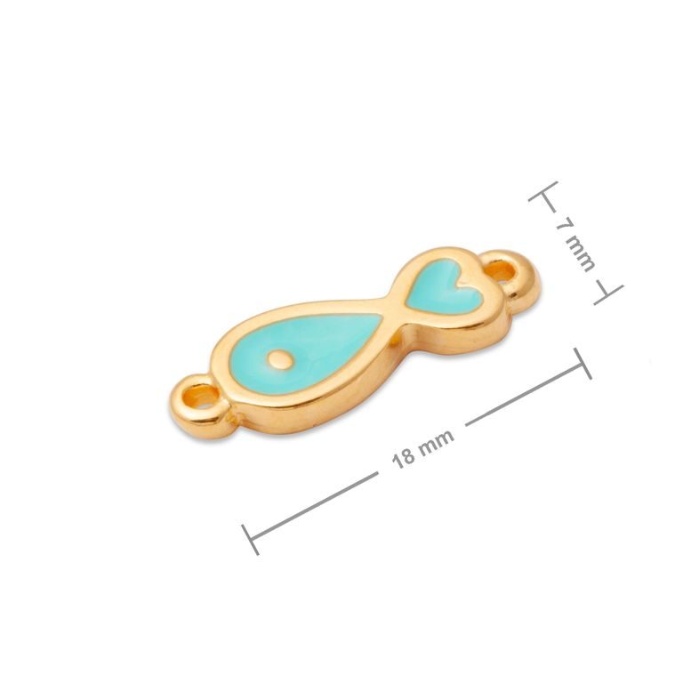 Manumi connector turquoise little fish 18x7mm gold-plated