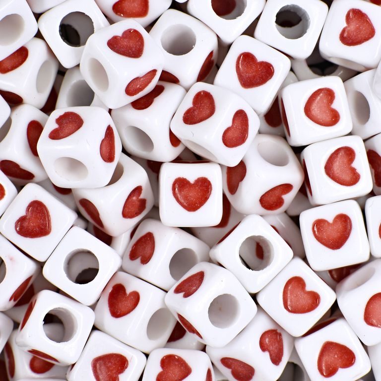 White plastic bead 7 mm with heart