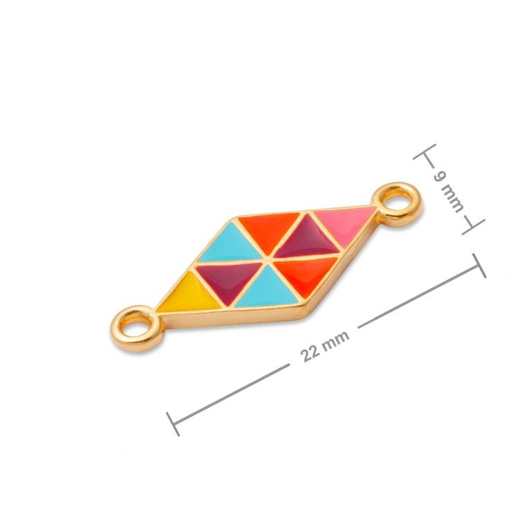 Manumi connector rhombus with multicoloured geometric pattern 22x9mm gold-plated