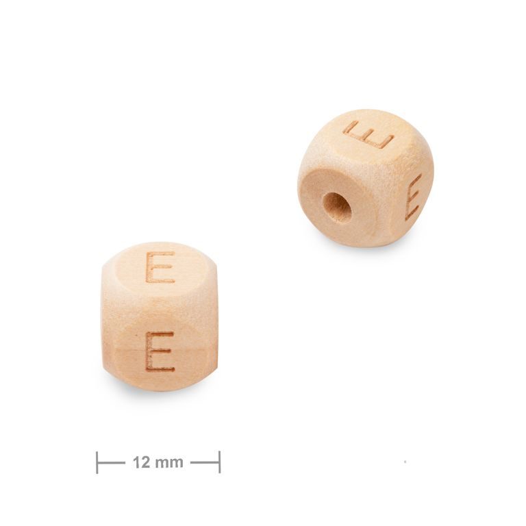Mărgele din lemn cub 12mm cu litera E