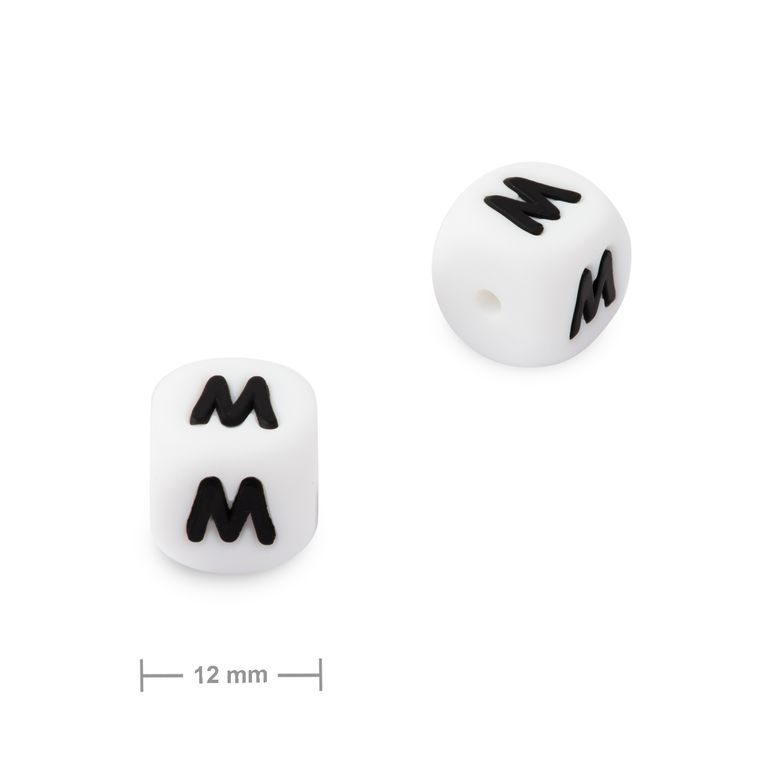 Silicone cube bead 12mm with letter M