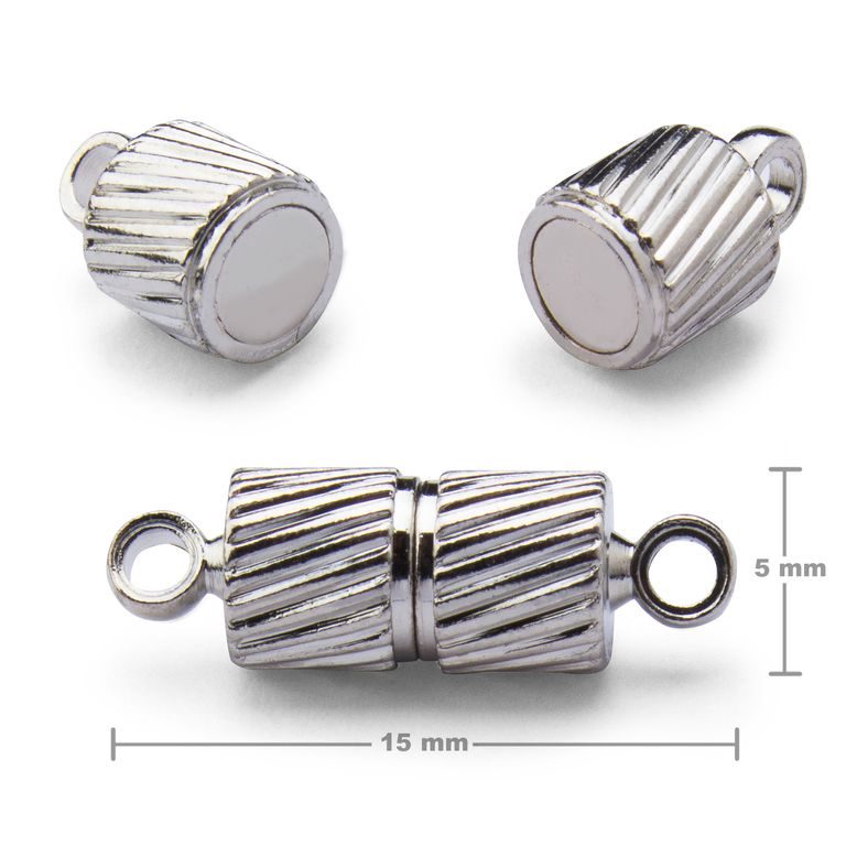 Magnetic clasp cylinder with loops 15x5mm in the colour of platinum
