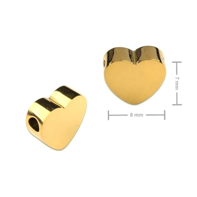 Korálek z chirurgické oceli ve tvaru srdce 7 x 8 mm v barvě zlata