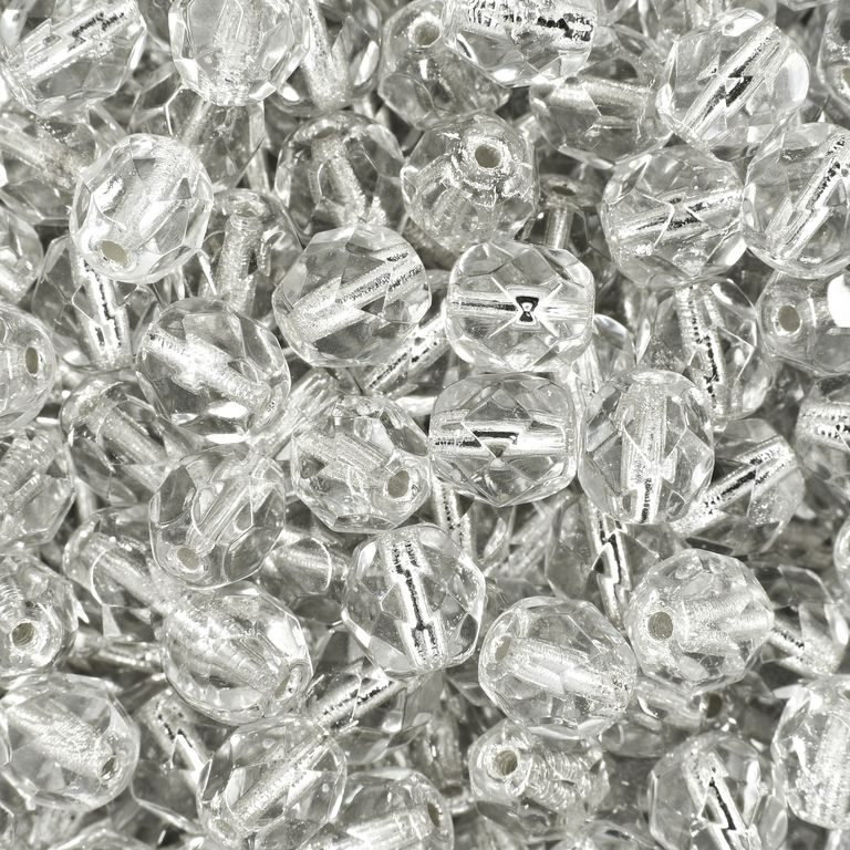 Manumi české broušené korálky 6mm Crystal Silver Lined