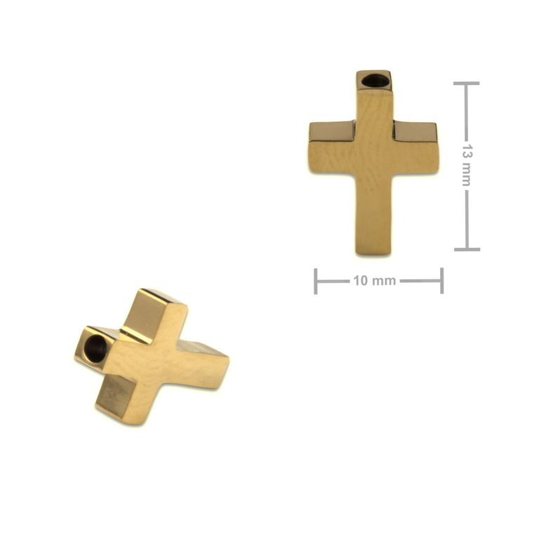 Korálek z chirurgické oceli ve tvaru kříže 10 x 13 mm v barvě zlata