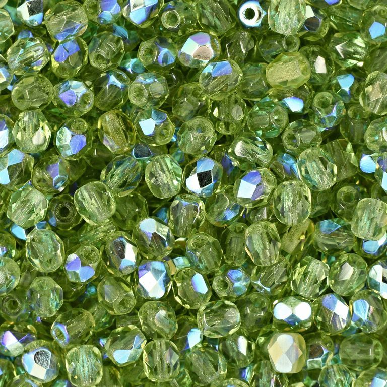 Brúsené koráliky 4mm Olivine AB