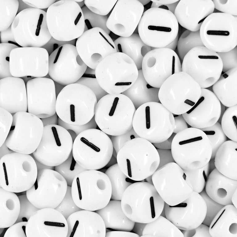 White plastic bead 7x5 mm with letter I