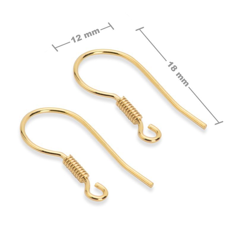 Stříbrné náušnicové háčky 18 x 12 mm pozlacené 24K zlatem